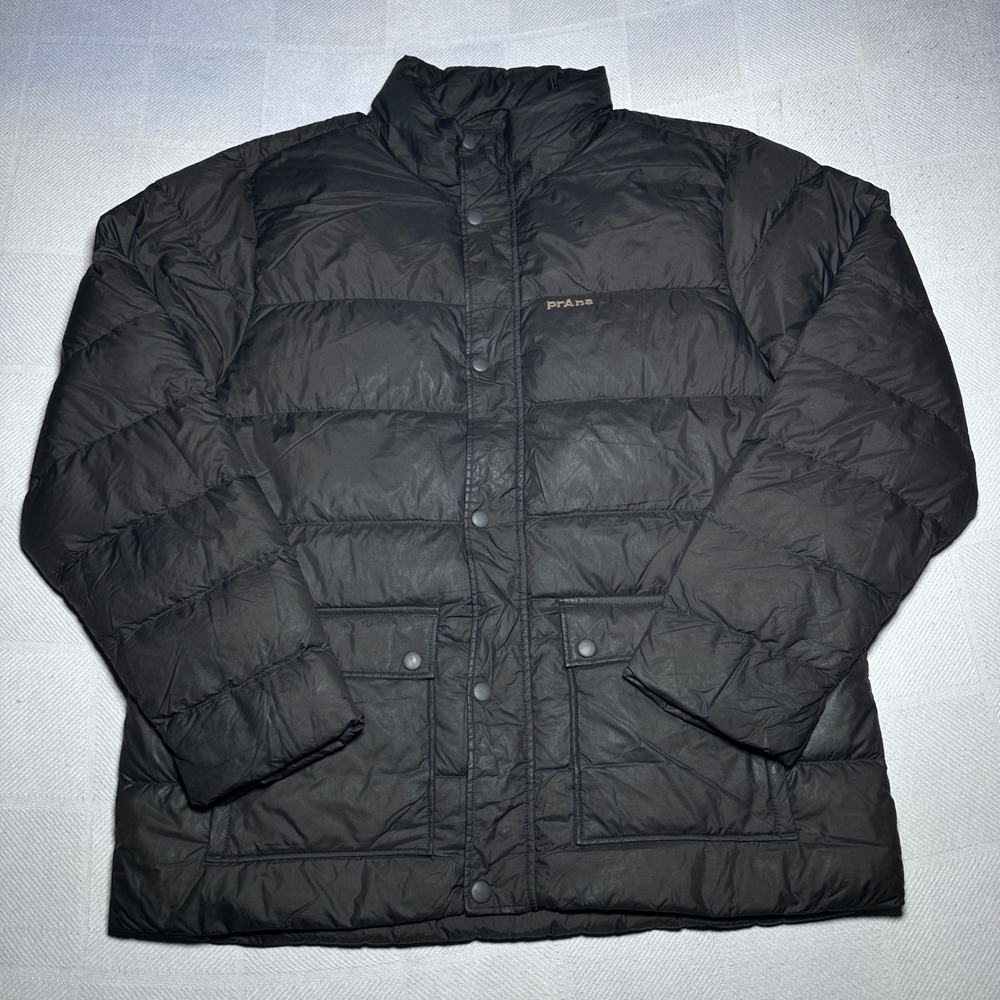 prAna North Palisade Puffer Jacket Mens XL Duck 650 Down Quilted Snap Zip Black